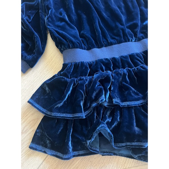 Flannel Wright Velvet Romper‎ Playsuit Blue Ruffle Trim XS Petite Designer - Picture 2 of 6